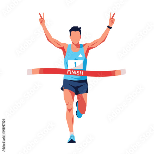Marathon Runner Wins Race, Crosses Finish Line Triumphant Victory