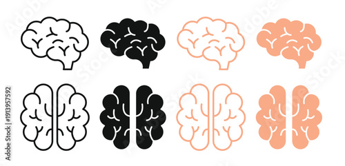 Human brain vector icon illustration. Brain symbol in line style, isolated on a white background.
