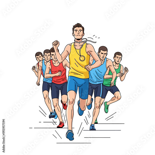 Runner Wins Race, Celebrates Victory with Fist Pump and Medal