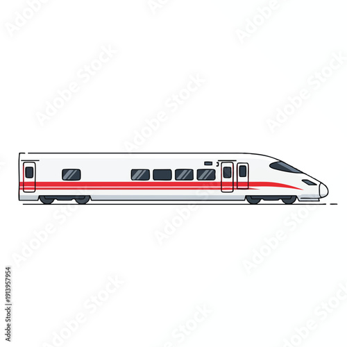 Modern White Train with Red Stripes on White Background