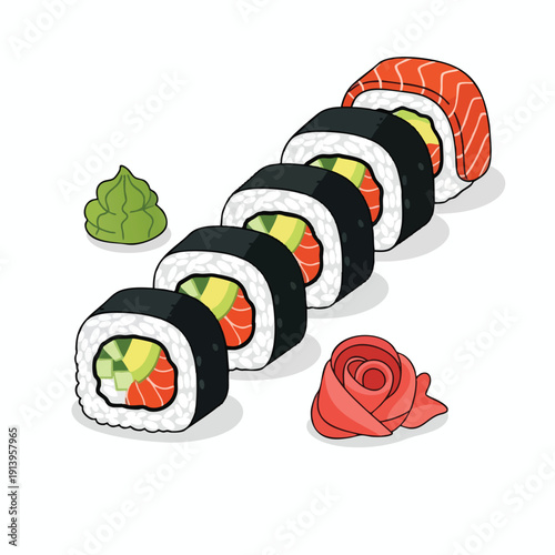 Sushi Rolls with Salmon Avocado and Wasabi