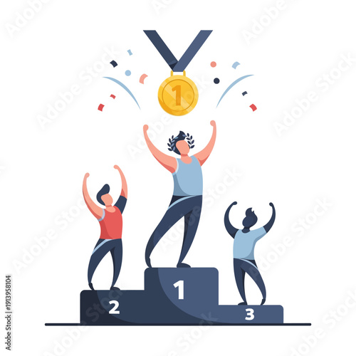 Winners Podium Celebration - Gold Medalist Crowned Champion with Confetti