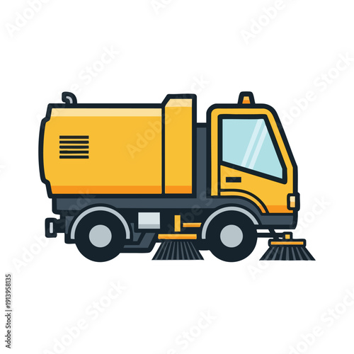 Yellow Street Sweeper Vehicle