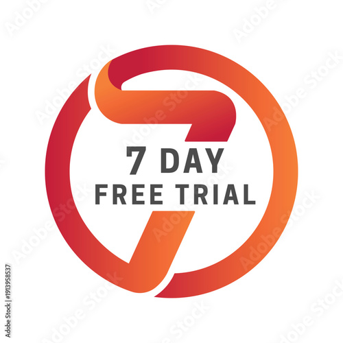 7 Day Free Trial Badge with Circular Red and Orange Gradient Ribbon Design