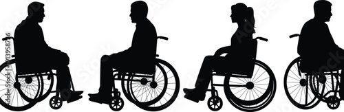 wheelchair, silhouette, disability, disabled, mobility, medical, handicap, accessibility, patient, set, collection, person, isolated, recovery, health