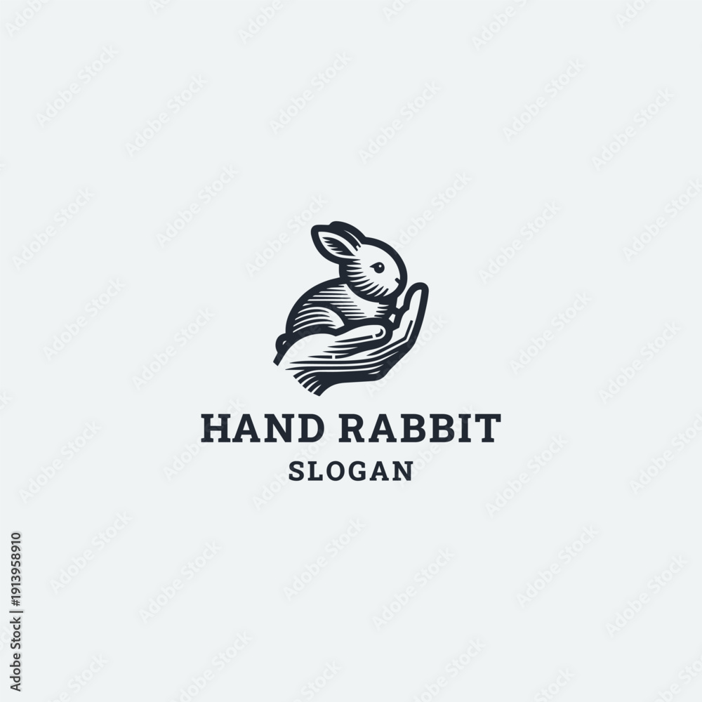 Fototapeta premium Hand rabbit logo template vector illustration design