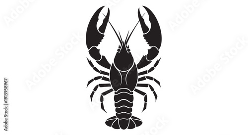 A black silhouette of a lobster on a Transparent Background, perfect for seafood or culinary designs.