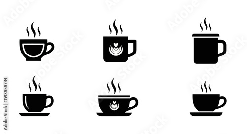 Coffee Cup Silhouette Icons Set – Hot Drink Mug Vector Collection