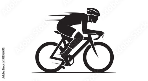 Silhouette of a cyclist riding a bicycle at high speed, wearing a helmet, in a dynamic pose, on a Transparent Background.