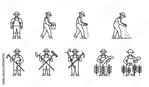 Minimal farmer vector icons isolated white background