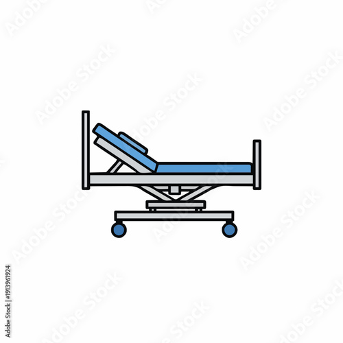 Adjustable Hospital Bed With Wheels And Blue Mattress In A Simple Clean Layout