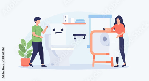 Toilet with face next to person changing toilet paper