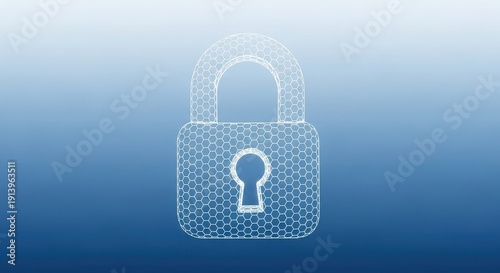 Digital padlock security icon glowing blue cyber protection isolated on gradient background 3d render
