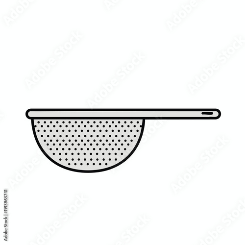 Minimalist Illustration of a Metal Fine Mesh Strainer for Cooking and Kitchen Use