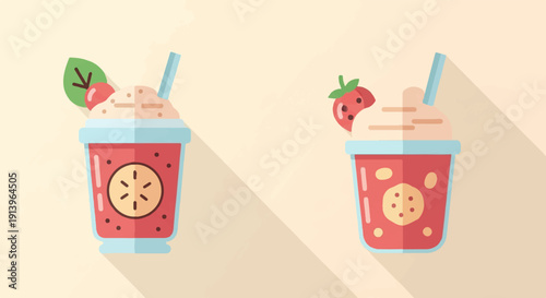 Two colorful fruity drinks with garnishes on a light background
