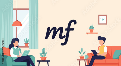 Two individuals working on laptops in a comfortable, well-lit living room setting