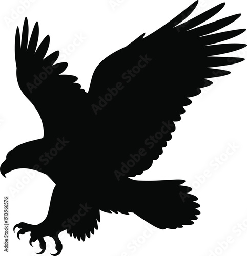 Eagle silhouette flying bird of prey wildlife nature clipart black isolated icon flat vector illustration, flat vector illustration