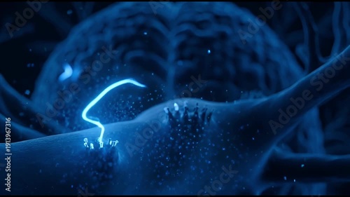 Neuron network synapse firing microscopic neuroscience animation