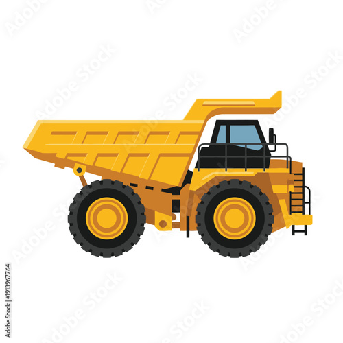Robust yellow heavy-duty dump truck illustration for construction and mining operations, showcasing powerful industrial vehicle for material transport and earthmoving tasks on large-scale projects