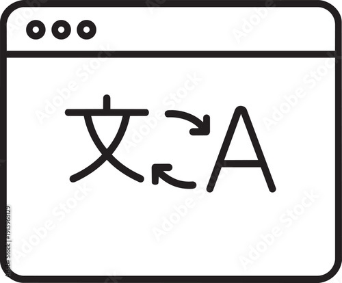 Browser window icon with translation arrows representing website localization and online text conversion services