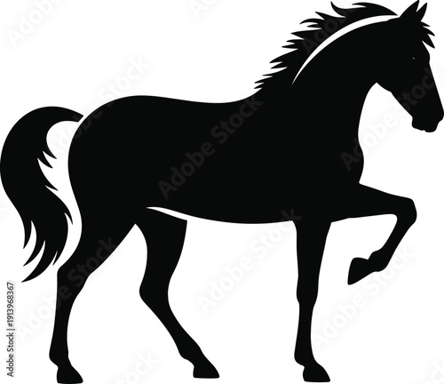 Horse silhouette standing proud equestrian animal wildlife clipart black isolated icon farm stallion flat vector illustration, flat vector illustration