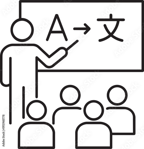 Teacher pointing at a whiteboard with language formula representing grammar lesson and schooling instruction