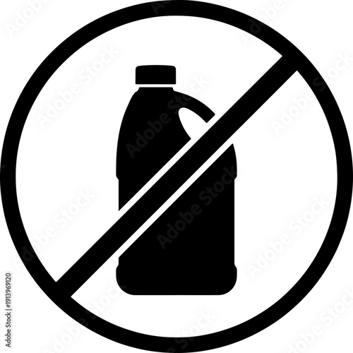 No Bleach Round Sign Icon, Bleach Bottle Prohibition Black Vector