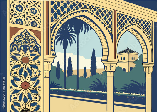 Intricate blue and white tile work on a building's exterior wall. isolated on transparent background, isolated on white background, Vector