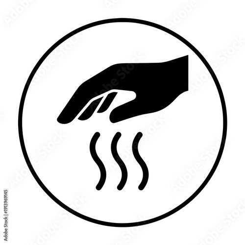 Hot Surface Warning Round Sign Icon, Heat Hazard Black and White Vector