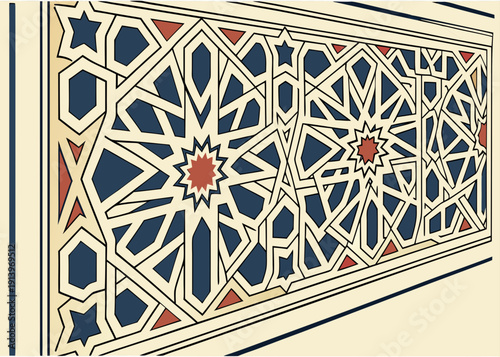 Intricate geometric patterns in blue and white tiles covering a wall isolated on transparent background, isolated on white background, Vector