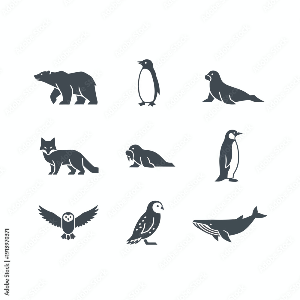 Obraz premium Arctic Animals Silhouette Set Illustration.