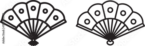 Two delicate black and white hand fans with ornate details a classic aesthetic