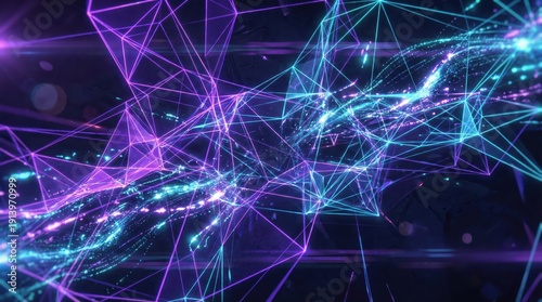 Dark background with a purple-blue neon light grid, cyber world and gaming concept