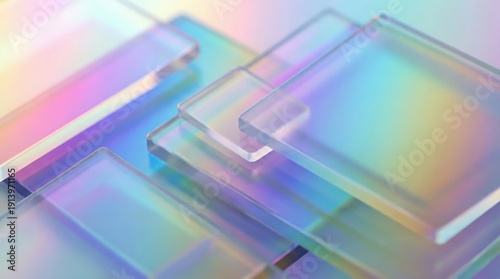 3D frosted glass layered background with soft rainbow gradient in modern style for design work