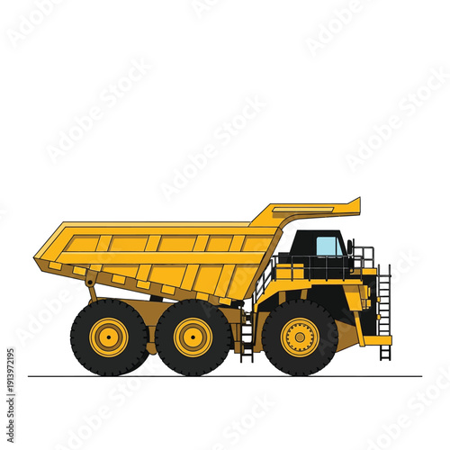 Massive Yellow Haulage Truck Used in Mining Operations and Heavy Construction Projects, Side View