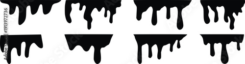 Black Liquid Drip Collection – Paint, Ink and Blood Dripping Effect Isolated on White Background Vector Set