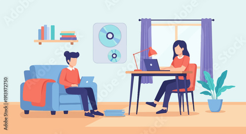 Two people working on laptops in a cozy home office setting (1)