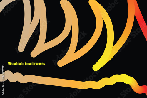 The image depicts an abstract design with swirling lines in shades of orange and yellow on a black background