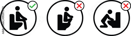 Correct and Incorrect Sitting Posture Icons Set – Ergonomic Chair Sitting Guide with Check and Cross Symbols