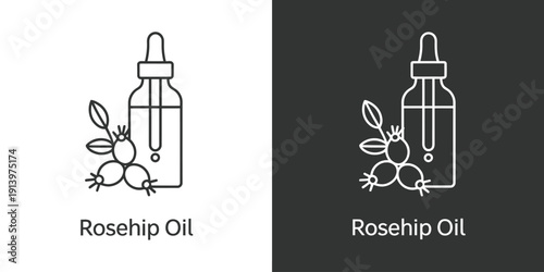Rosehip oil logo design with bottle and fruit  natural skincare product