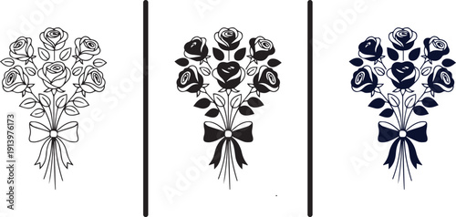 A collection of beautiful bouquets with elegant bows and roses