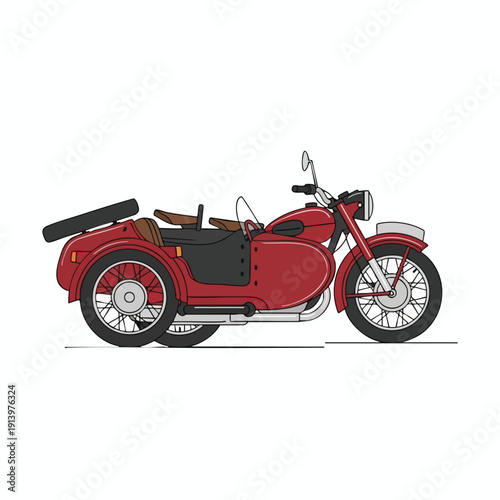 Vintage Motorcycle with Leather Sidecar for Classic Vehicles Collection
