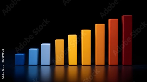 Free Download A colorful bar chart showing upward growth against a dark background with strong contrast and reflections - GFXLoad