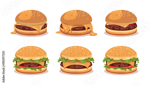 Burger Set Collection with Cheeseburger and Hamburger Vector Illustration Isolated on White Background