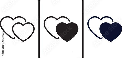 A minimalist illustration of overlapping hearts in various colors and styles