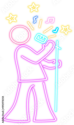 Neon Glow Singer Performing with Microphone Illustration