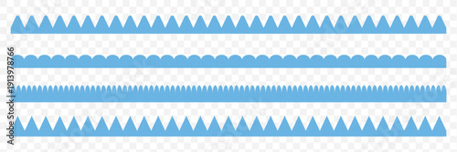 Blue Scalloped Border, Lace, Brush, Drawing, Line, Elegant, Pretty, Bump, Dots, Shape, Ribbon, Frame, Decorative, Fashion Design, Round, Stroke, Textile, Tape, Edge, Circle, Blue. Vector illustration.