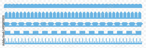 Scalloped edge blue lace border, cute textile frill stripe. scalloped border, frame, pattern isolated. Zigzag edge border, cutout decoration line frame collection. EPS 10.
