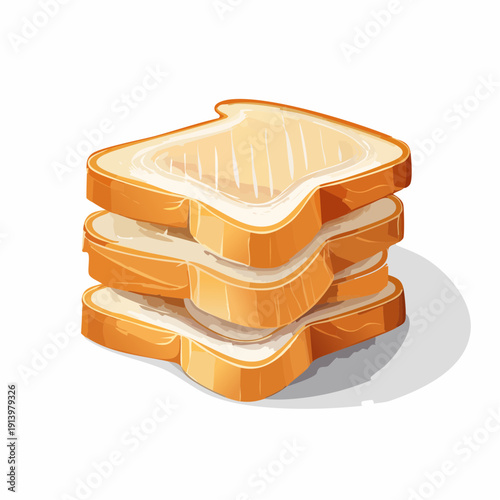 Stack of toasted bread slices, a delicious breakfast food, isolated on white background