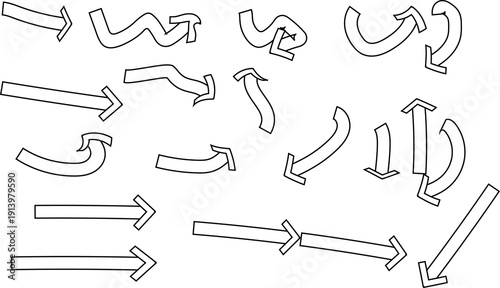 Hand Drawn Arrow Icons Set on White Background | Sketch Style Directional Symbols Collection for User Interface, Infographics, and Creative Design Projects